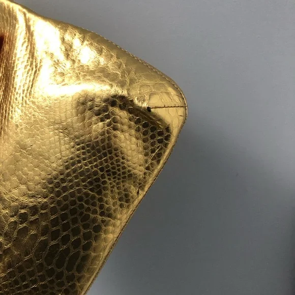 Michael Kors Berkeley Metallic Gold Leather Snakeskin Print Clutch Bag - Picture 5 of 12